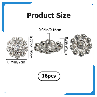 16Pcs 1-Hole Alloy Shank Buttons BUTT-GF0001-27-1