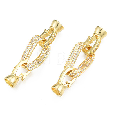 Brass Micro Pave Clear Cubic Zirconia Fold Over Clasps KK-N231-354LG-1