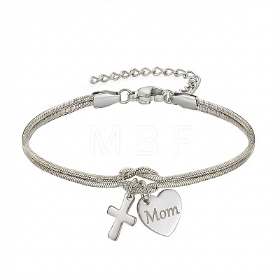Mother's Day 304 Stainless Steel Snake Chain Double-layered Bracelets WG36131-02-1