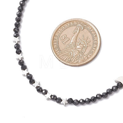 2Pcs 2 Styles Brass Moon Star and Faceted Round Natural Black Spinel Beaded Necklaces for Women NJEW-JN05657-1