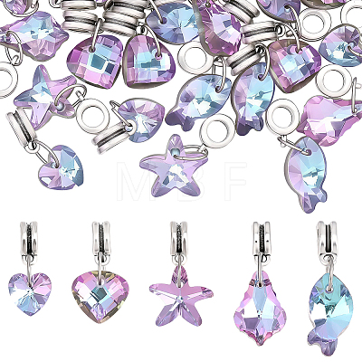 30Pcs 5 Styles Electroplated Glass European Dangle Charms PALLOY-ME00035-1
