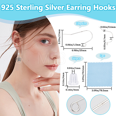 10 Pairs 925 Sterling Silver Earring Hooks STER-BBC0006-80-1