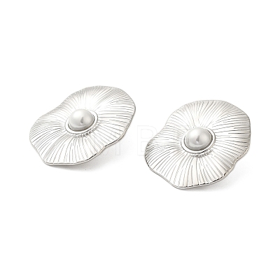 304 Stainless Steel Shell Pearl Flower Stud Earrings for Women EJEW-U020-21P-1