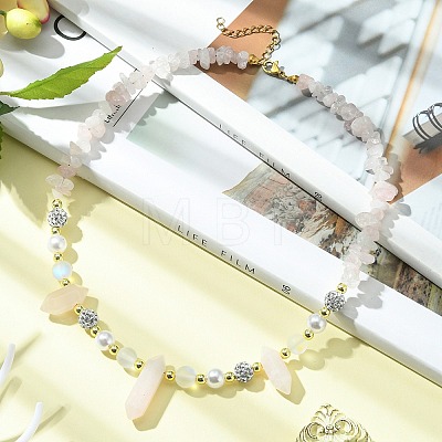 Natural Mixed Gemstone Bullet & Synthetic Moonstone Beaded Necklaces NJEW-JN04406-1