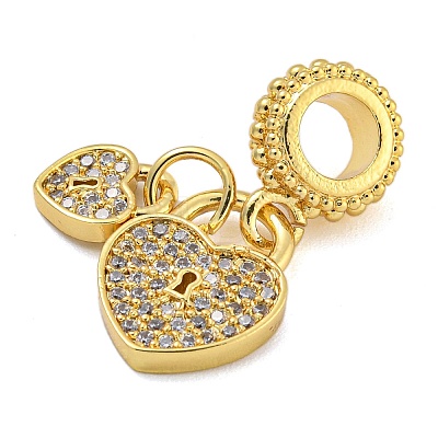 Rack Plating Brass Micro Pave Clear Cubic Zirconia European Dangle Charms KK-I718-21B-G-1