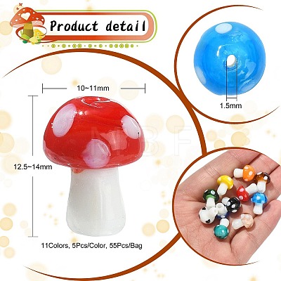 55Pcs 11 Colors Mushroom Handmade Lampwork Beads LAMP-CJ0001-47-1