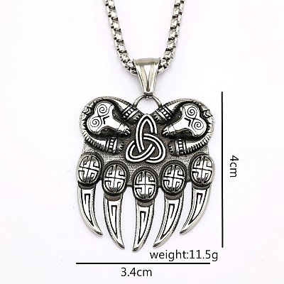 Retro 304 Stainless Steel Viking Bear Paw Pendant Necklaces FS-WGBA6D4-01-1