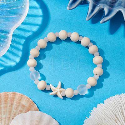 Synthetic Turquoise & Wood & Glass Beaded Stretch Bracelets for Boys Girls BJEW-JB11127-02-1