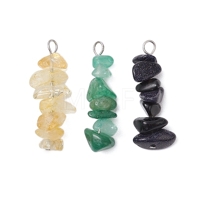 3Pcs Natural Citrine & Green Aventurine & Synthetic Blue Goldstone Chip Beaded Constellation Pendants PALLOY-JF03043-06-1