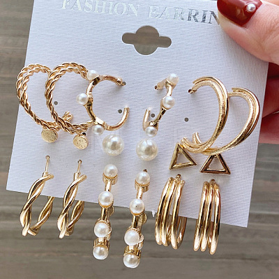 Alloy & Plastic Pearl Earring Sets WG01624-21-1