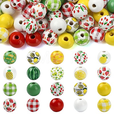 100Pcs 10 Styles Spray Painted Round Natural Schima Wood Beads WOOD-YW0001-85-1