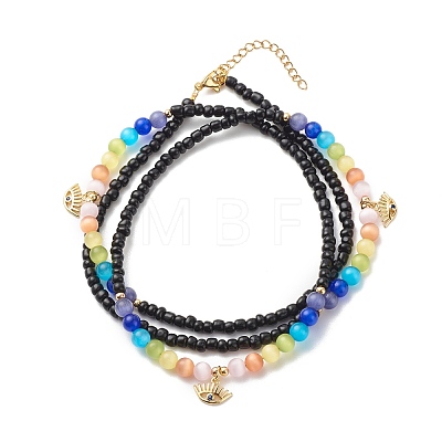 Glass Seed & Cat Eye Waist Beads NJEW-C00030-03-1