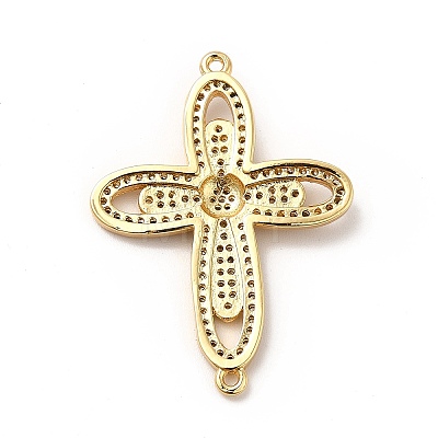 Eco-Friendly Rack Plating Brass Micro Pave Clear Cubic Zirconia Connector Charms KK-F847-04G-1