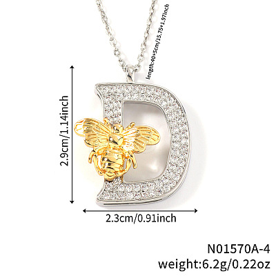Brass Micro Pave Clear Cubic Zirconia Bee Initial Pendant Necklaces FS-WGF5E80-04-1