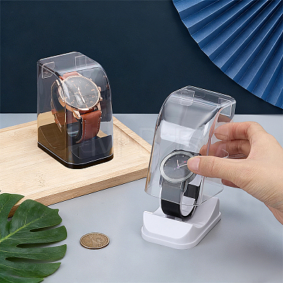 2Pcs 2 Colors Plastic C-Shaped Single Watch Display Cases CON-PH0003-61-1