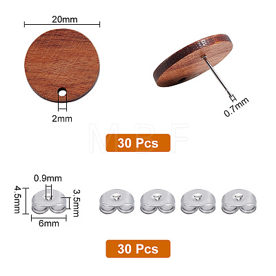 Unicraftale 30Pcs Walnut Wood Stud Earring Findings STAS-UN0045-67-1