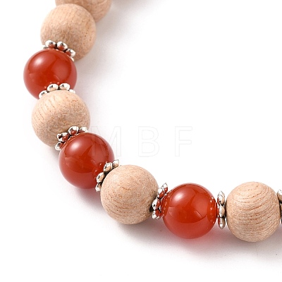 Round Natural Red Agate/Carnelian Beaded Stretch Bracelets BJEW-JB05607-04-1