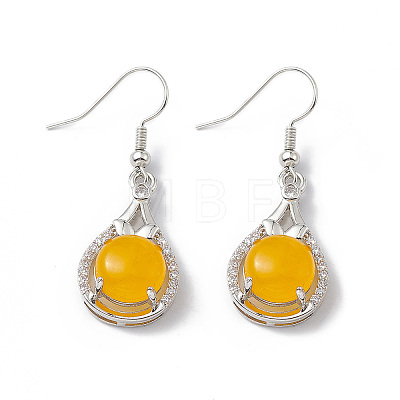 Gemstone Teardrop Dangle Earrings with Crystal Rhinestone EJEW-A092-02P-1