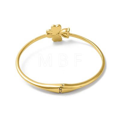 Rack Plating Brass Pave Clear Cubic Zirconia Clover & Heart Hinged Bangles BJEW-H616-01G-1