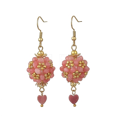 Glass & Dyed Natural Malaysia Jade & Rhodonite Dangle Earrings EJEW-MZ00814-02-1