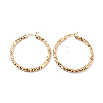 PVD Vacuum Plating 201 Stainless Steel Textured Hoop Earrings with 304 Stainless Steel Pin for Women EJEW-F280-18-G-1