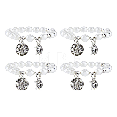 4Pcs Religious Alloy Beaded Charm Bracelets BJEW-DC0001-32-1