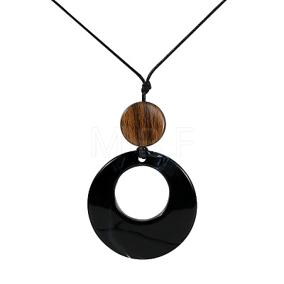 Resin Ring Pendant Long Necklaces with Wax Cord FS-WGD1F48-04-1