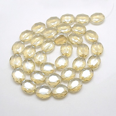 Faceted Electroplate Crystal Glass Oval Beads Strands EGLA-F059B-01-1