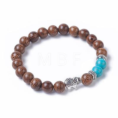 Dyed Wood Round Beads Stretch Bracelets BJEW-JB04839-1