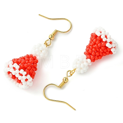 Christmas Hat Glass Seed Braided Dangle Earrings EJEW-MZ00234-1