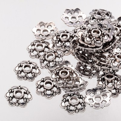 6-Petal Filigree Flower Tibetan Silver Bead Caps X-AA0502-NF-1