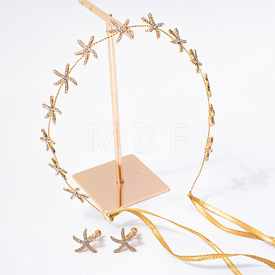 Starfish Alloy Crystal Rhinestone Hairband & Stud Earrings Sets FS-WGF7E24-01-1