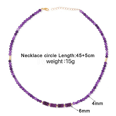 Adjustable 4MM Round Natural Amethyst Graduated Beaded Necklaces with Heishi Beads for Women Elegant Fashion Jewelry Gift RG0808-1-1