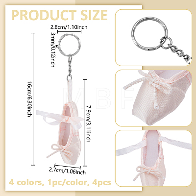 4Pcs 4 Colors Ballet Shoes Polyester Keychains KEYC-GA0001-55-1