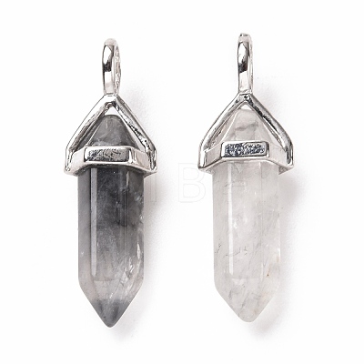 Natural Grey Quartz Pointed Pendants G-K329-63P-1