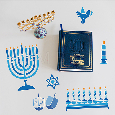 1 Set Hanukkah PET Hollow Out Drawing Painting Stencils DIY-MA0002-19A-1