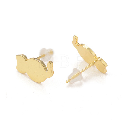 Rack Plating Brass Cat Stud Earrings for Women KK-B069-04G-1