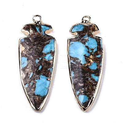 Assembled Bronzite and Synthetic Aqua Terra Jasper Pendants G-R481-11A-1