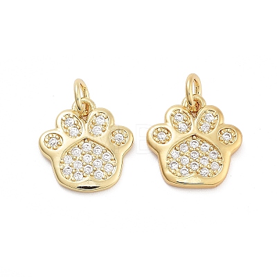 Paw Print Rack Plating Brass Micro Pave Cubic Zirconia Charms KK-G512-22G-1