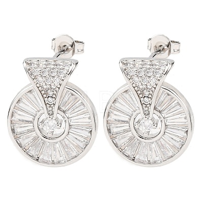 Flat Round Brass Micro Pave Clear Cubic Zirconia Stud Earrings EJEW-D351-11P-1
