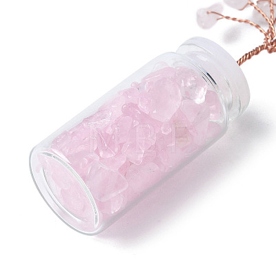 Natural Rose Quartz Chips Tree Decorations DJEW-P021-E01-1