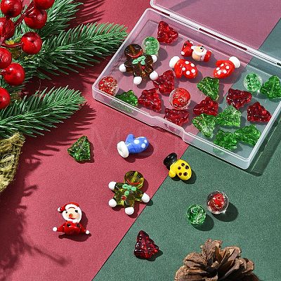 Christmas Theme Handmade Lampwork with Transparent Glass Bead Set DIY-FS0006-97-1