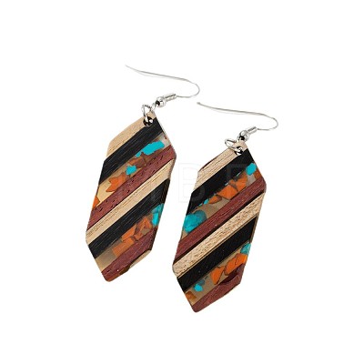 Bohemian Wood & Resin Dangle Earrings WG51BE2-05-1