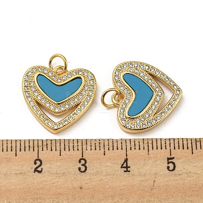 Brass Micro Pave Cubic Zirconia with Synthetic Turquoise Pendants KK-K356-24C-G-1
