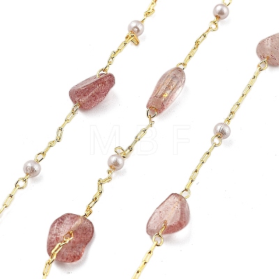 Natural Strawberry Quartz & Glass Link Chains CHC-K014-12G-05-1