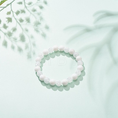 Natural White Jade & Synthetic Crackle Quartz Round Beaded Stretch Bracelet for Women BJEW-JB08528-03-1