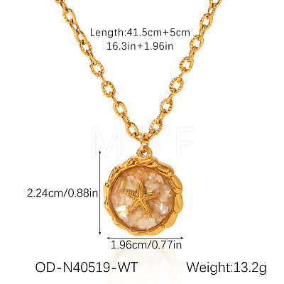 Ocean Natural Shell  Resin Pendant 304 Stainless Steel Cable Chain Necklaces for Women WGEB2E9-02-1