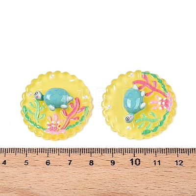 Ocean Theme Flat Round Resin Cabochons CRES-T025-02G-1