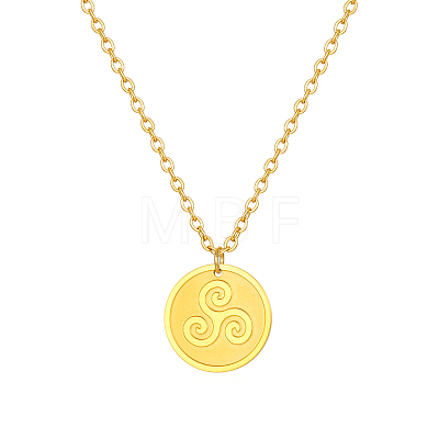 Stylish Stainless Steel Flat Round with Triskele/Triskelion Pendant Necklace for Women OQ4793-1-1