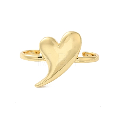 Rack Plating Heart Brass Open Cuff Double Rings for Women RJEW-G320-01G-1